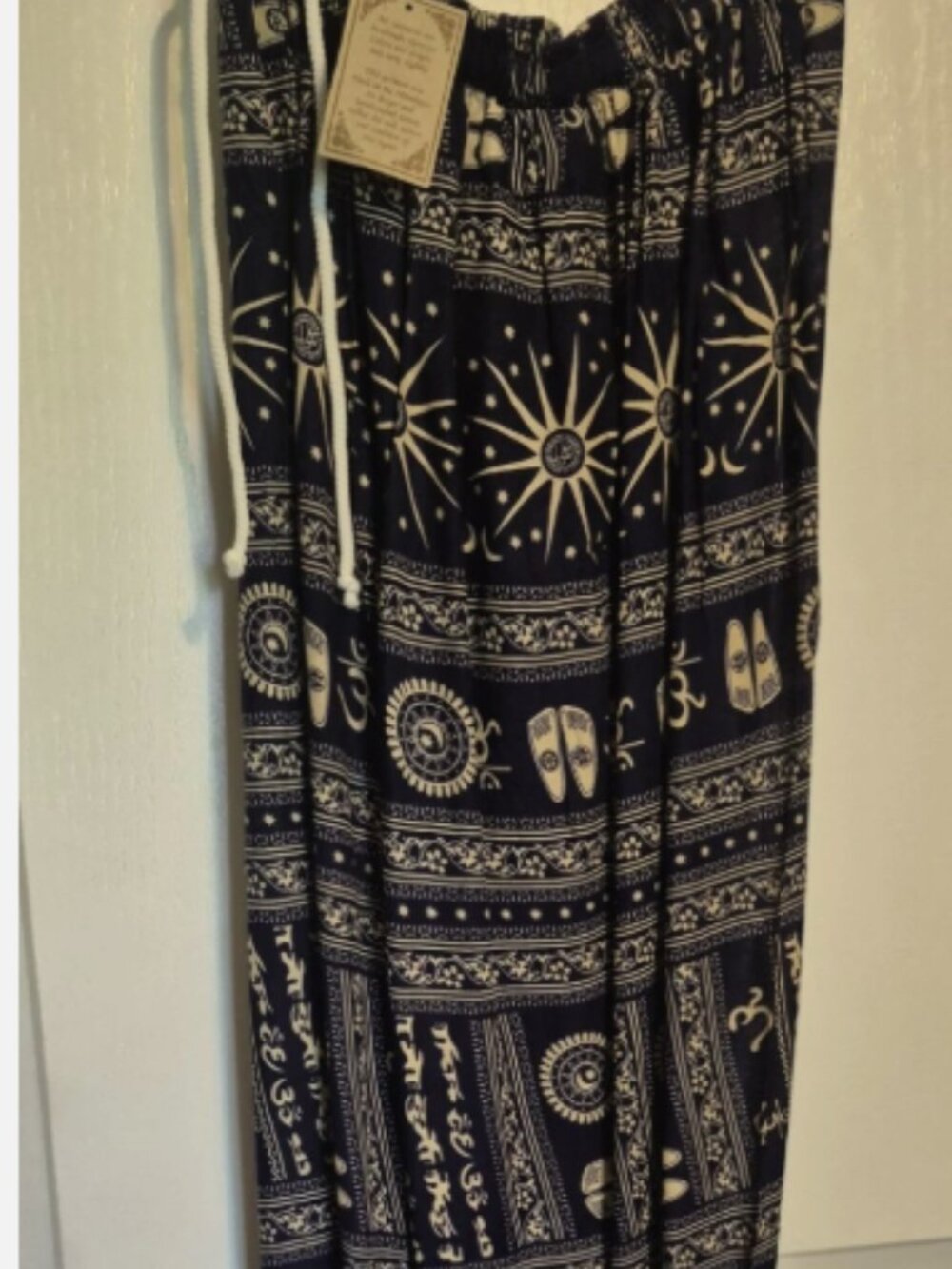 Om Print Pants Harem pants with pockets Navy Blue